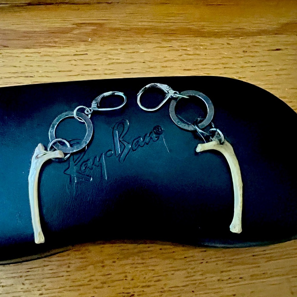 Hand made silver tone and bone earrings